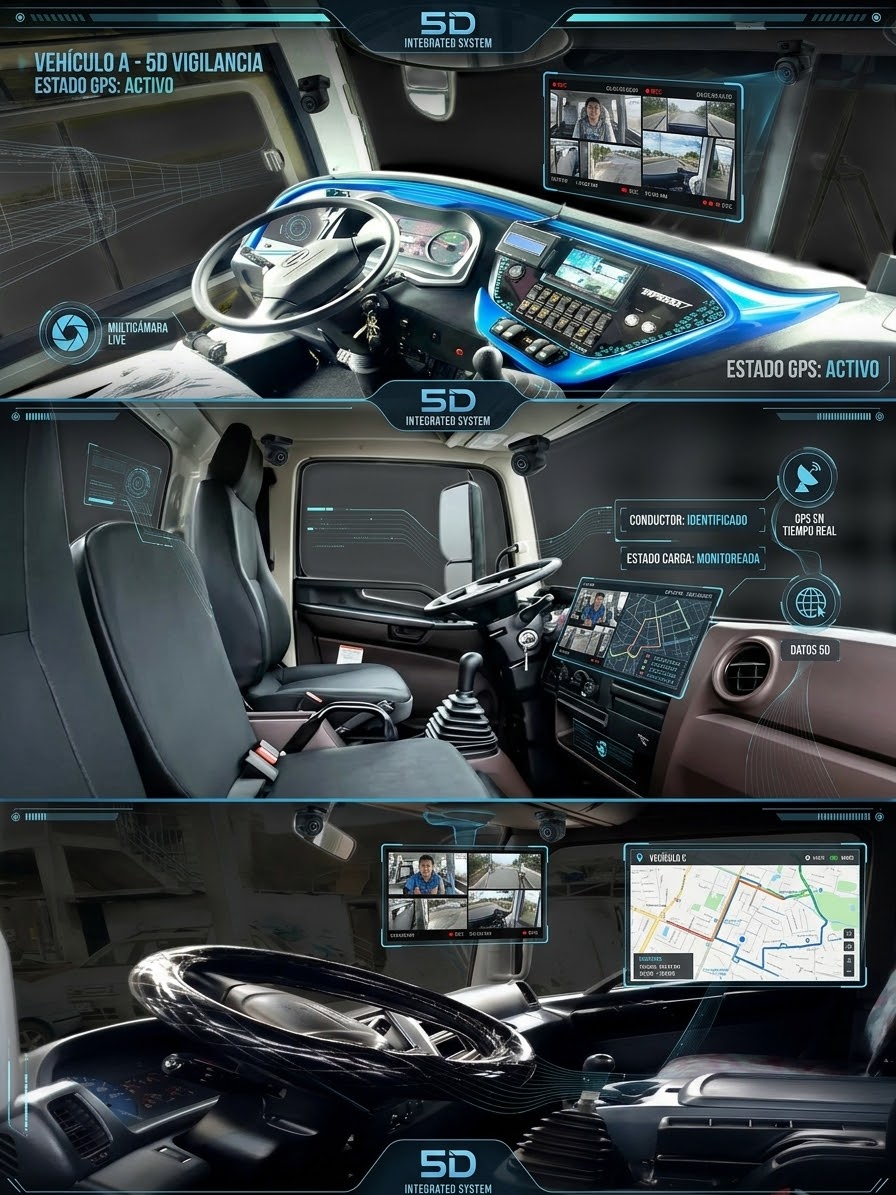 Cabinas de vehículos con multicámara en vivo, conductor identificado y GPS en tiempo real